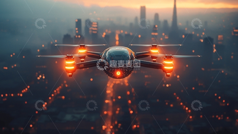 高清大图下载【趣麦麦图】未来都市无人机