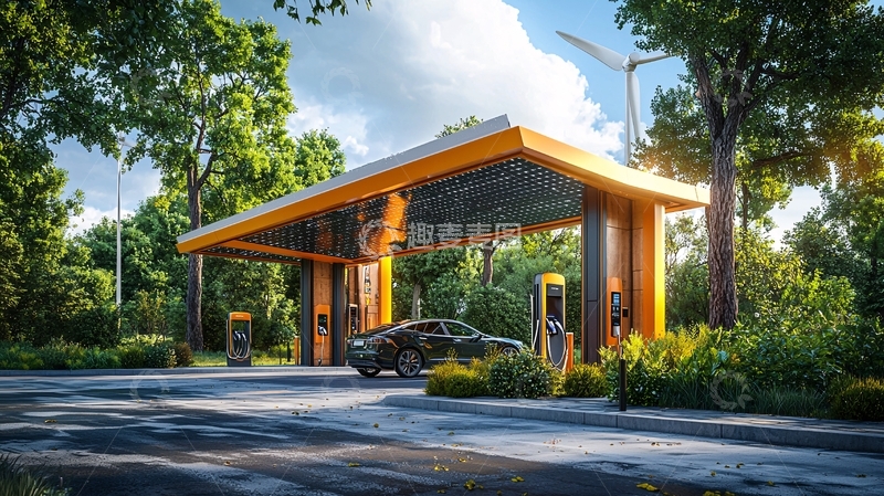 高清大图下载【趣麦麦图】绿色环保电动汽车充电站