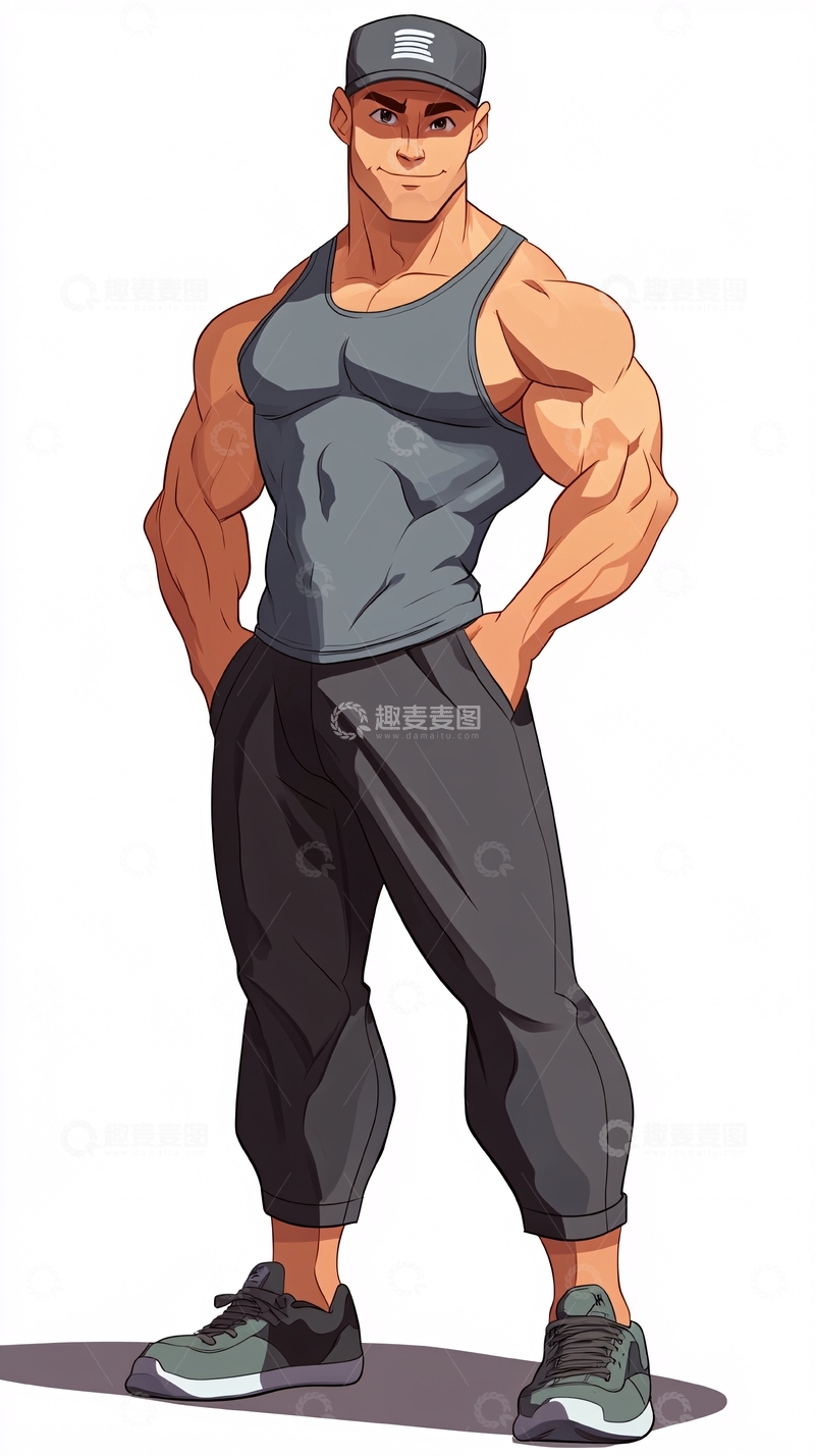 高清大图下载【趣麦麦图】健壮肌肉男卡通人物