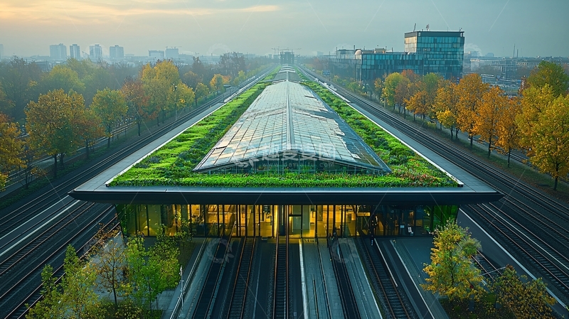 高清大图下载【趣麦麦图】绿色屋顶火车站