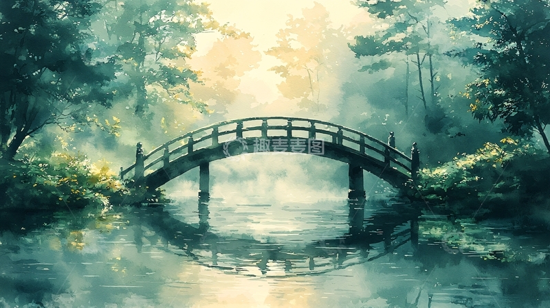 高清大图下载【趣麦麦图】朦胧水面上的拱桥