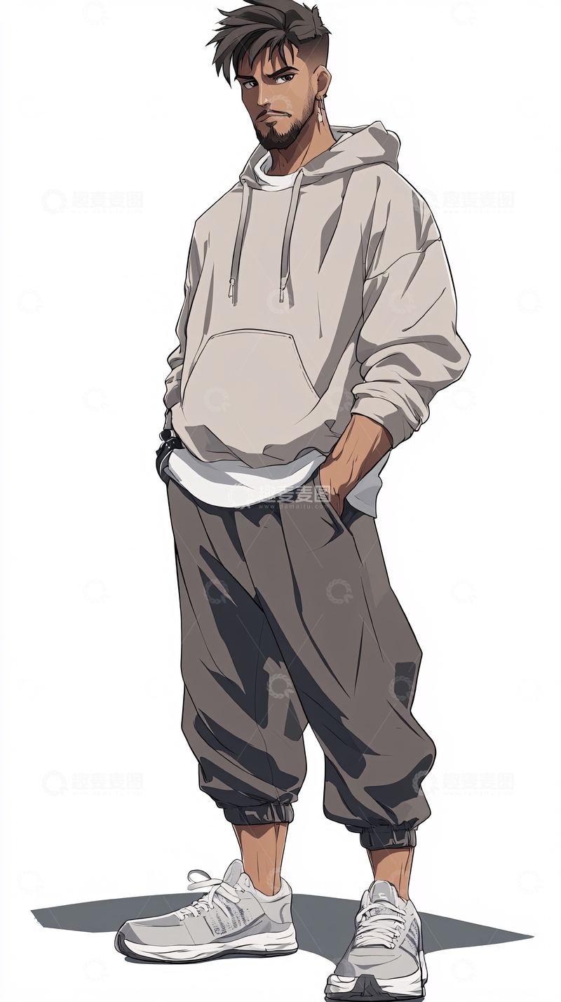 高清大图下载【趣麦麦图】-穿着灰色卫衣的年轻男子