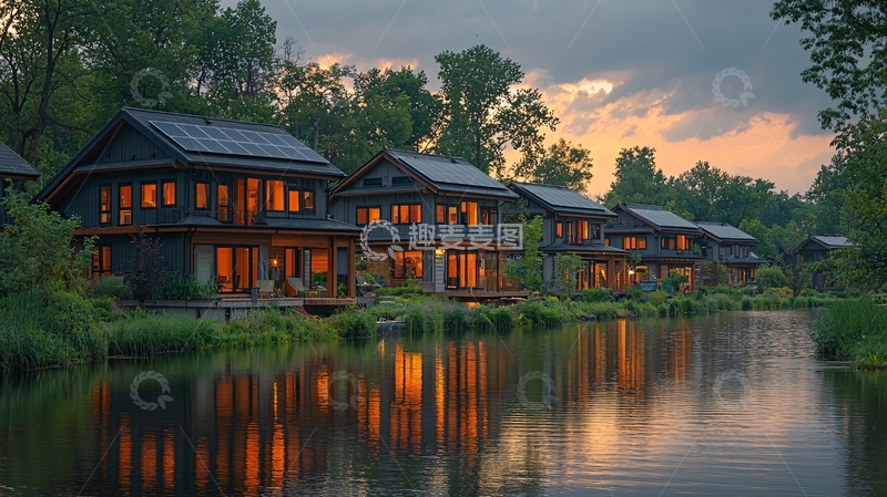 高清大图下载【趣麦麦图】湖边木屋