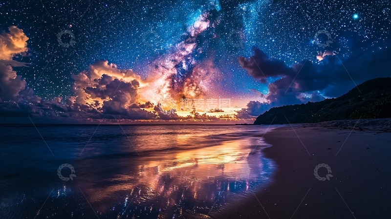 高清大图下载【趣麦麦图】星空下的海滩