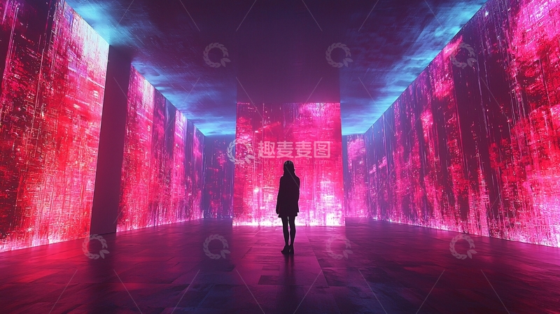 高清大图下载【趣麦麦图】霓虹灯迷宫中的孤单身影