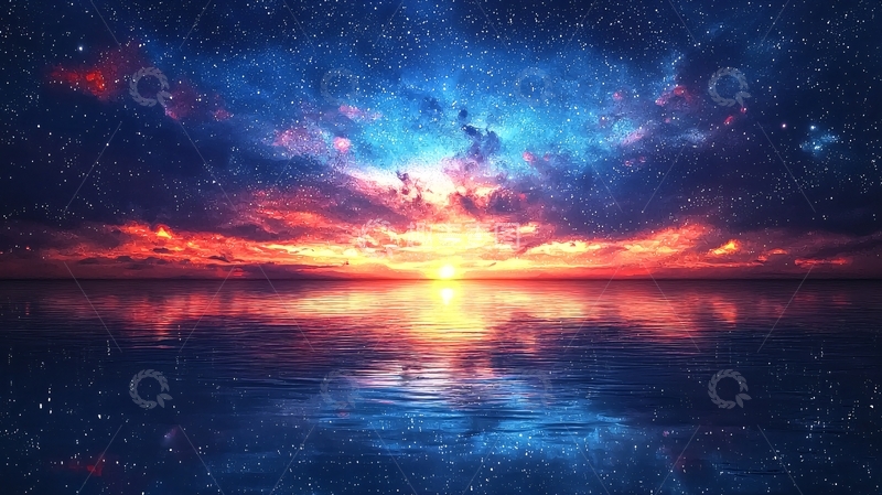 高清大图下载【趣麦麦图】星空大海日出