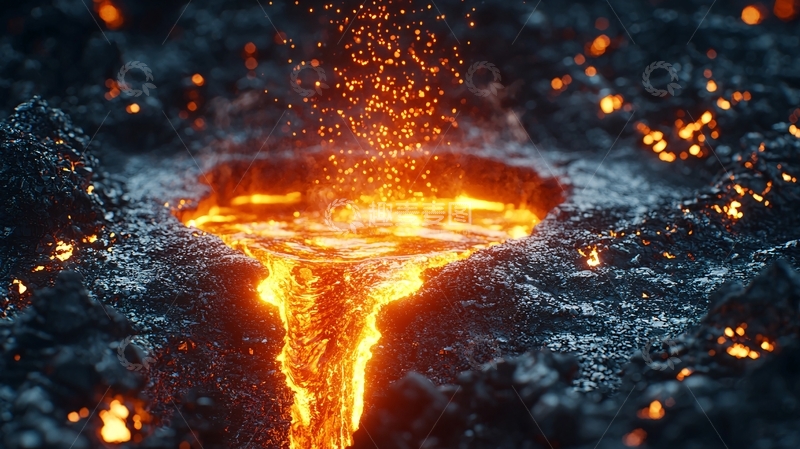 高清大图下载【趣麦麦图】炽热岩浆流淌的火山口