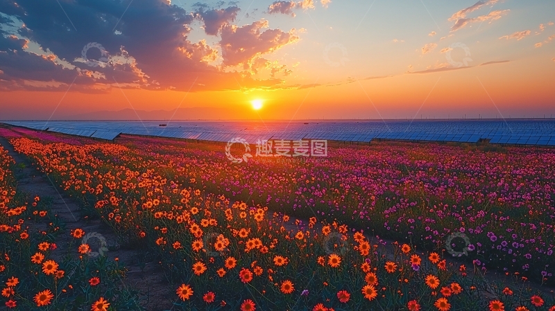 高清大图下载【趣麦麦图】日落花海