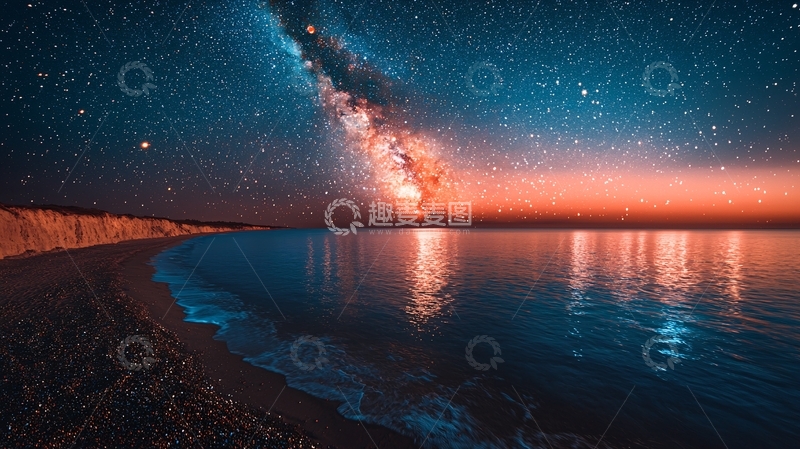 高清大图下载【趣麦麦图】星空下的海岸线