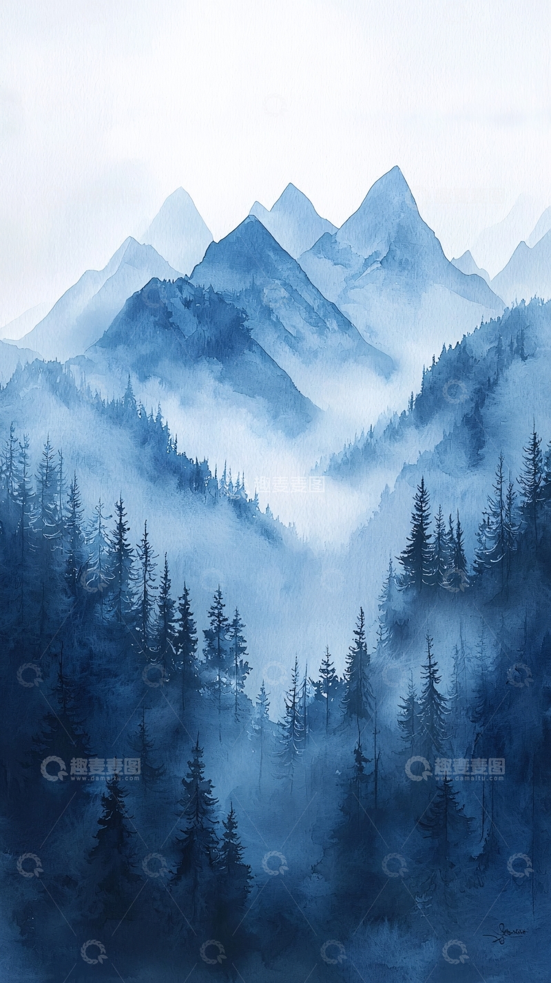 高清大图下载【趣麦麦图】水墨风山水画