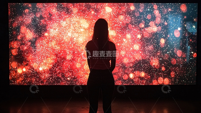高清大图下载【趣麦麦图】女孩凝视宇宙星云大屏幕
