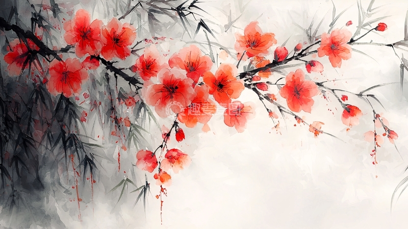 高清大图下载【趣麦麦图】水墨红梅