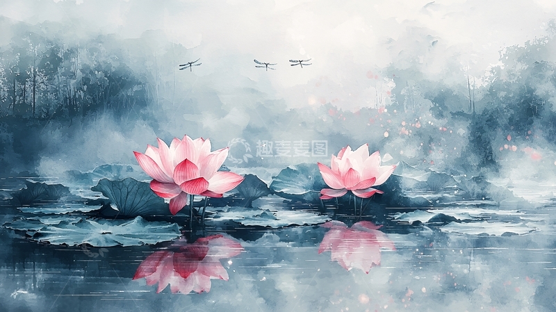 高清大图下载【趣麦麦图】水墨荷花