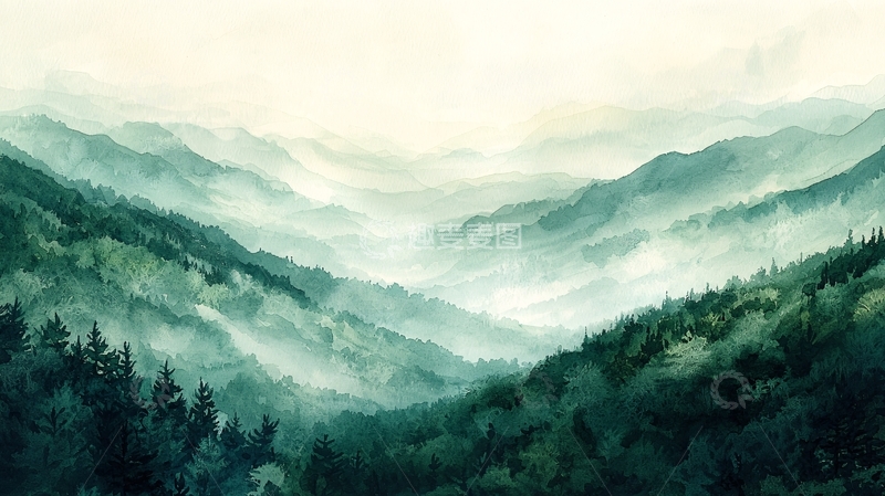 高清大图下载【趣麦麦图】雾气缭绕的山峦