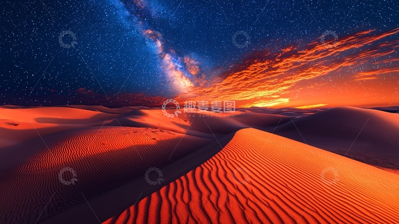 高清大图下载【趣麦麦图】沙漠星空日落