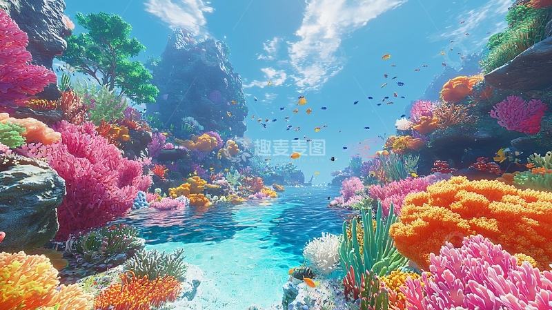 高清大图下载【趣麦麦图】梦幻绚丽珊瑚礁景观