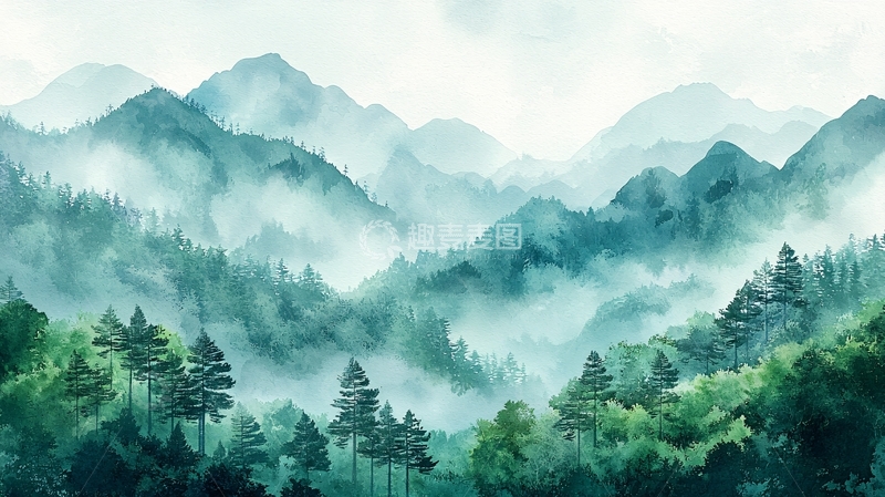 高清大图下载【趣麦麦图】水墨画风的山峦景色