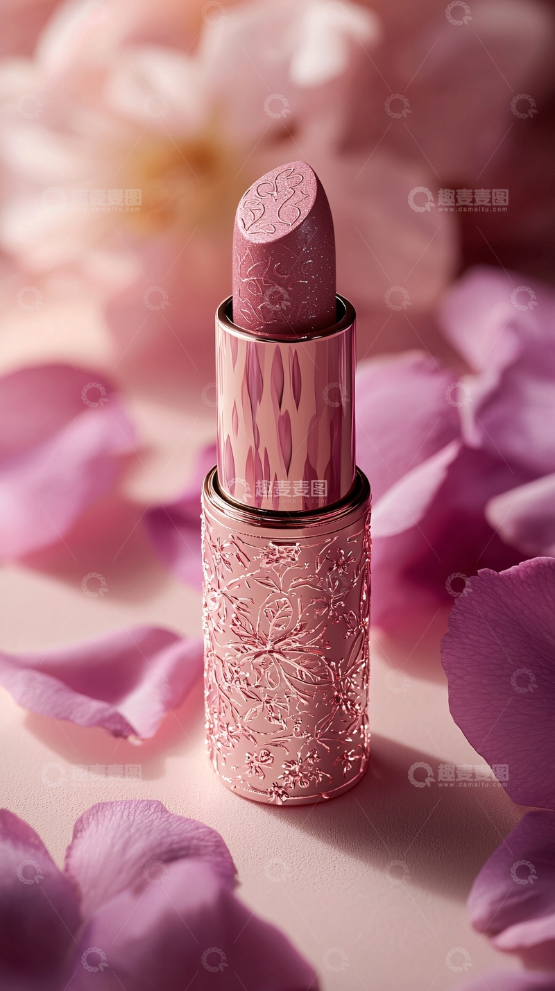 高清大图下载【趣麦麦图】粉色口红和花瓣特写
