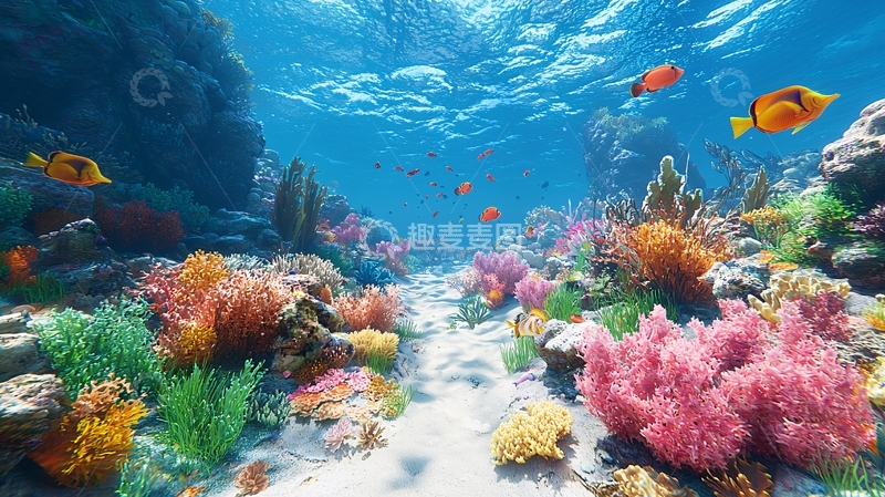 高清大图下载【趣麦麦图】海底珊瑚礁鱼群高清图