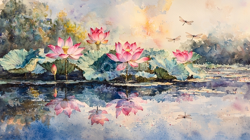 高清大图下载【趣麦麦图】水彩荷花