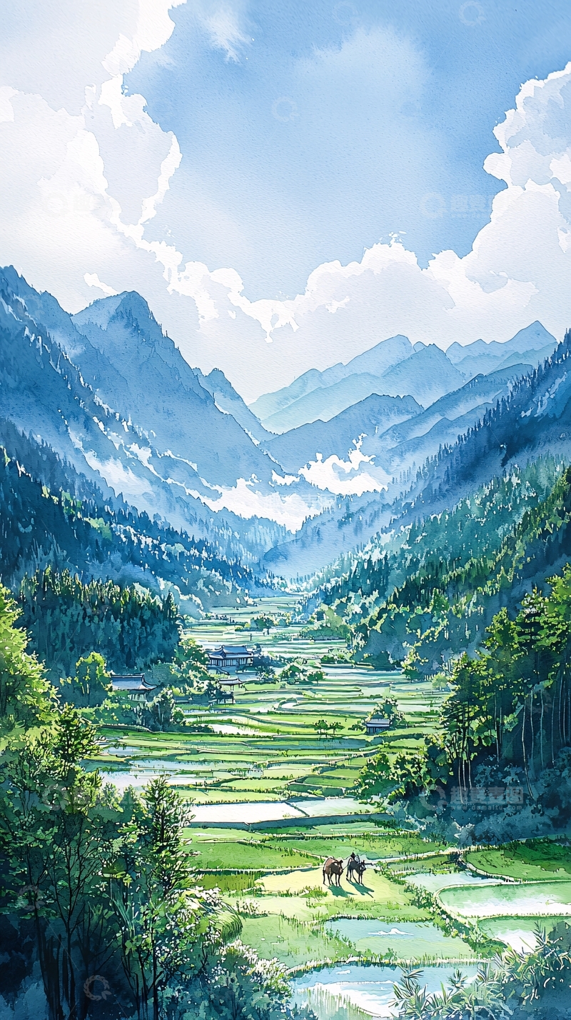 高清大图下载【趣麦麦图】山谷田园风光