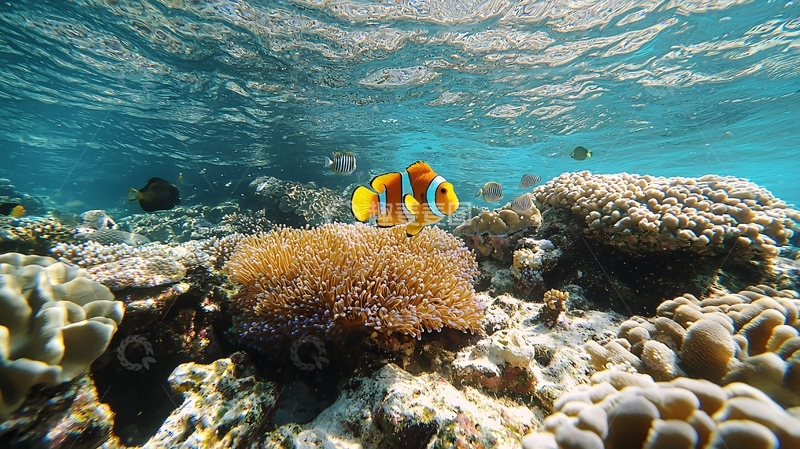 高清大图下载【趣麦麦图】海底珊瑚礁小丑鱼