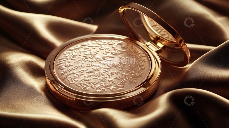 高清大图下载【趣麦麦图】金色雕花蜜粉盒