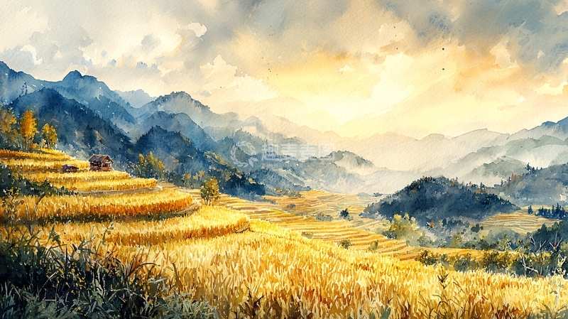 高清大图下载【趣麦麦图】日出山峦梯田景色