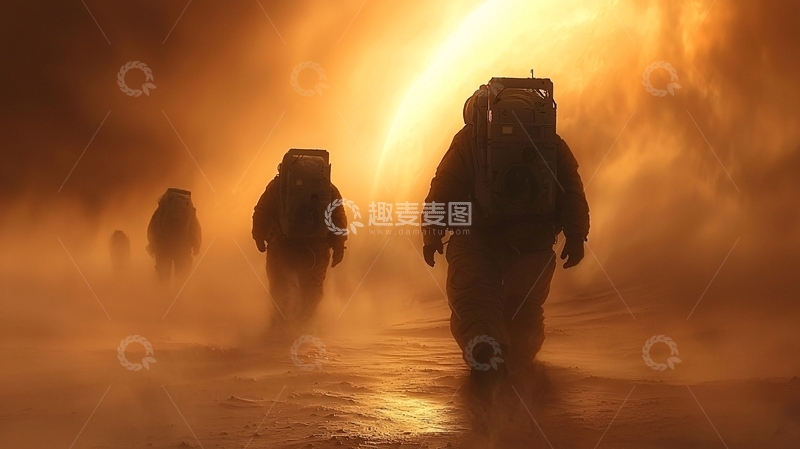 高清大图下载【趣麦麦图】极地科考队员艰难跋涉