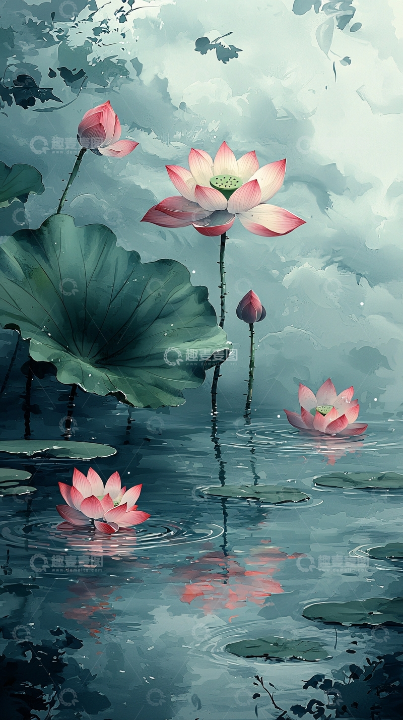 高清大图下载【趣麦麦图】水墨荷花