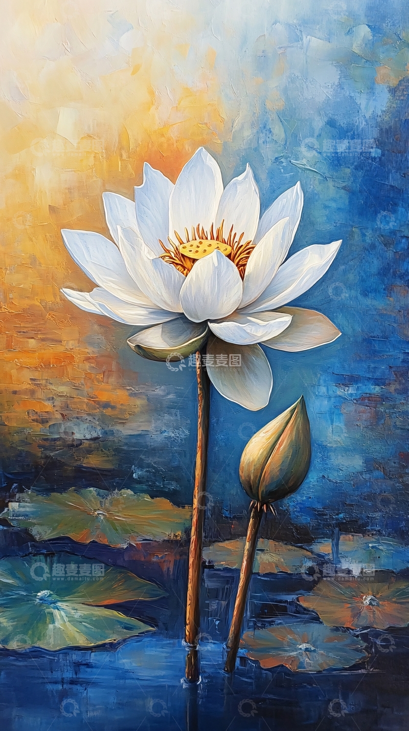 高清大图下载【趣麦麦图】高清油画荷花