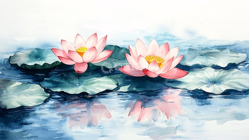 高清大图下载【趣麦麦图】水彩荷花