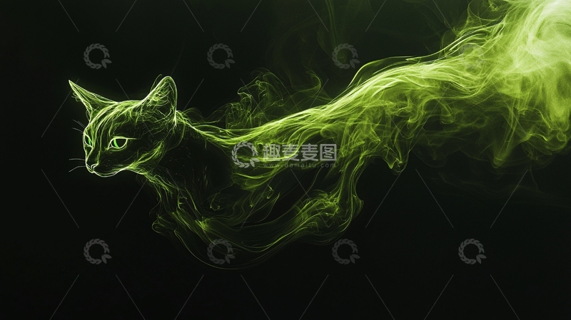 高清大图下载【趣麦麦图】绿色烟雾猫咪