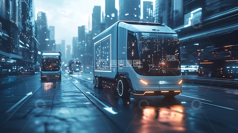 高清大图下载【趣麦麦图】未来城市自动驾驶卡车