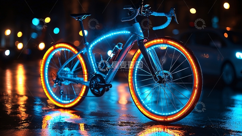 高清大图下载【趣麦麦图】夜间骑行自行车