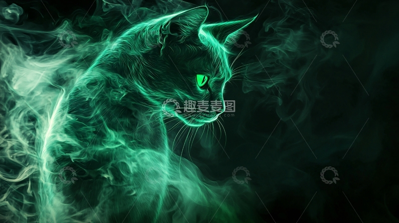 高清大图下载【趣麦麦图】烟雾缭绕的绿光猫