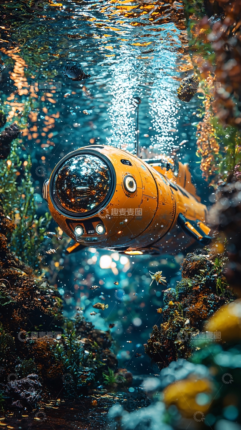 高清大图下载【趣麦麦图】水下探险黄色潜水艇