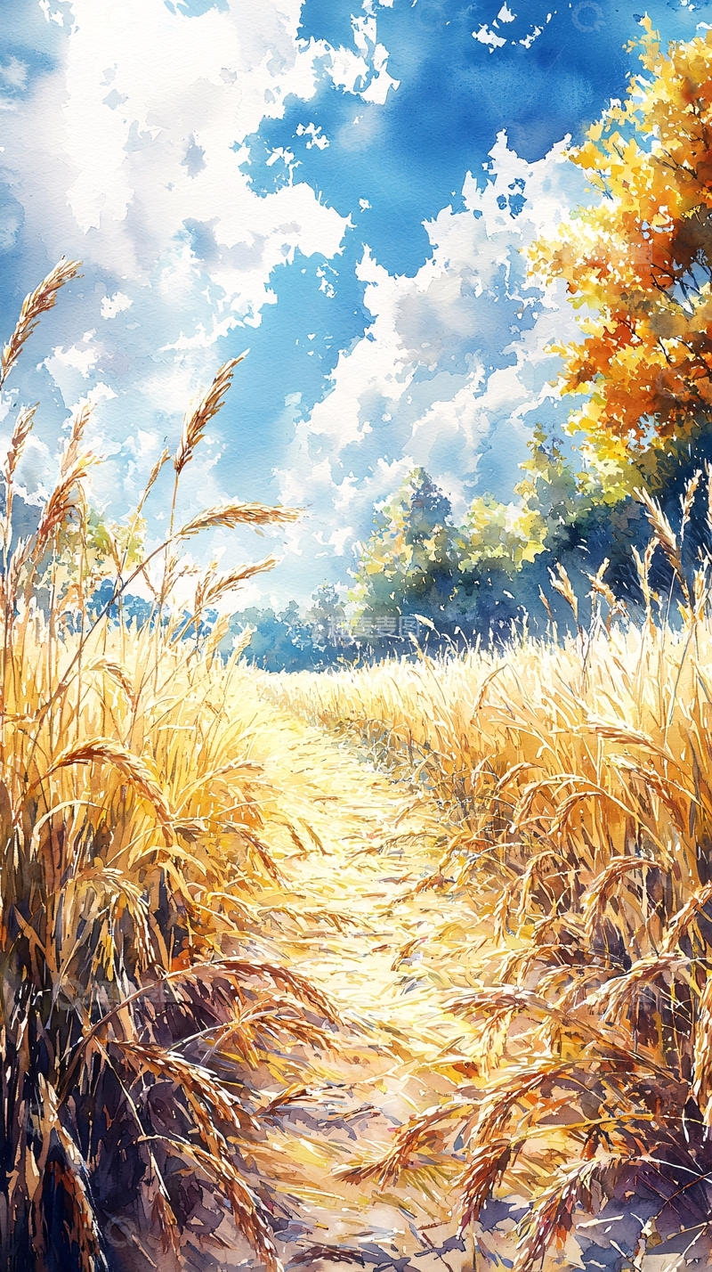 高清大图下载【趣麦麦图】金色麦田小路通向远方