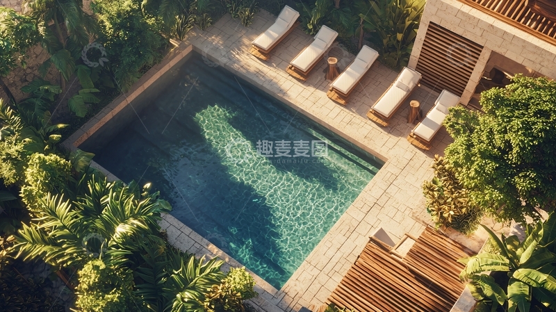 高清大图下载【趣麦麦图】高空俯瞰泳池别墅