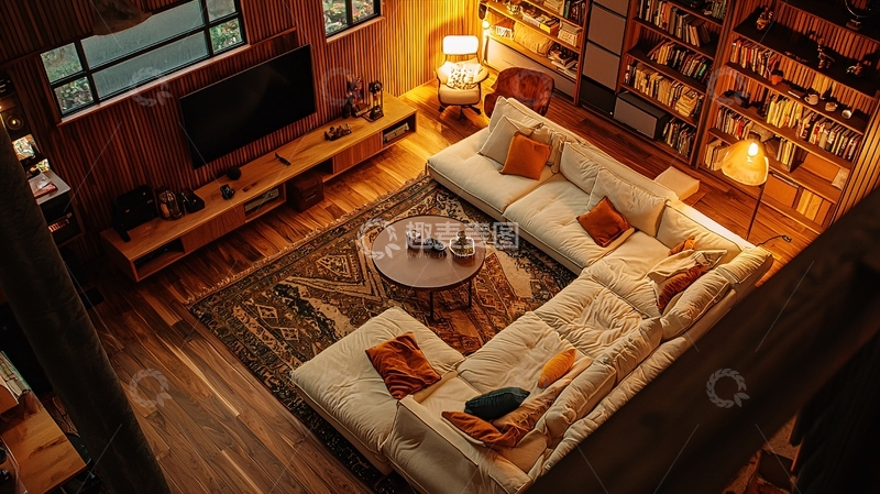 高清大图下载【趣麦麦图】温暖舒适的木屋客厅