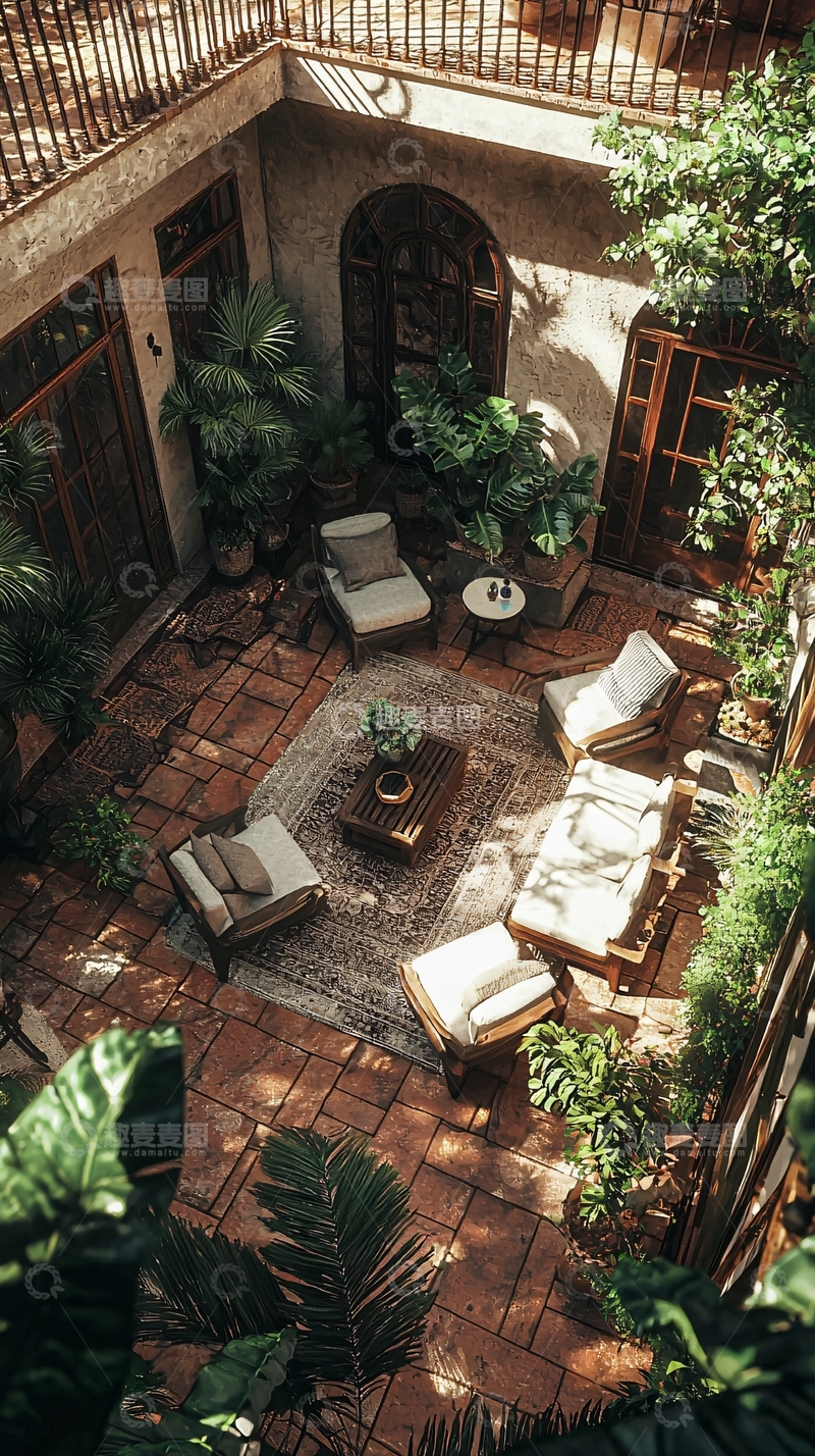 高清大图下载【趣麦麦图】俯瞰庭院绿植环绕