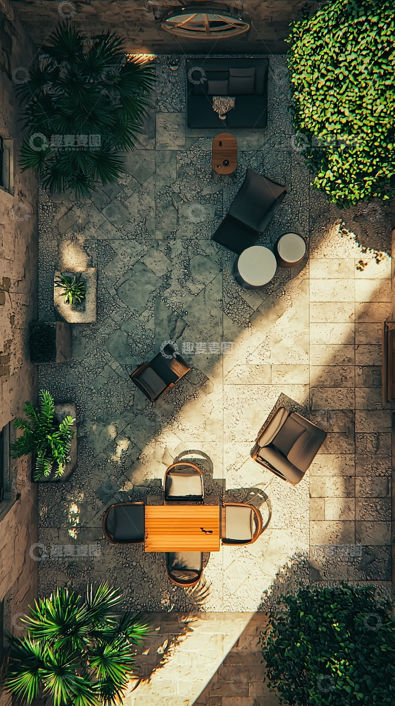 高清大图下载【趣麦麦图】阳光洒在庭院里的石板路上