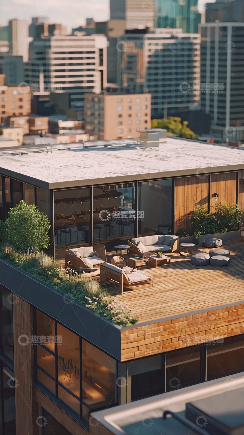 高清大图下载【趣麦麦图】城市景观顶层露台