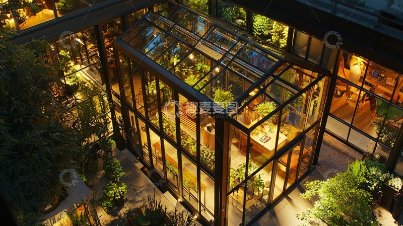 高清大图下载【趣麦麦图】夜晚玻璃花房