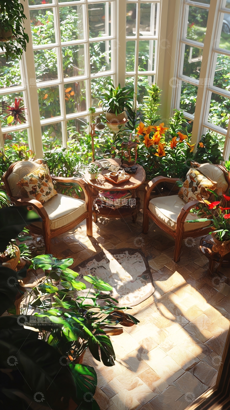 高清大图下载【趣麦麦图】阳光房植物园艺休闲区