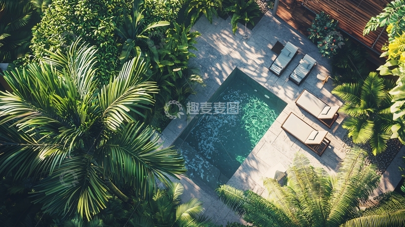 高清大图下载【趣麦麦图】热带泳池空中俯瞰图