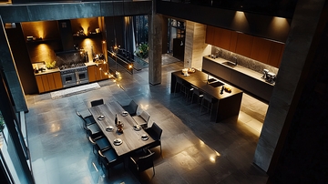 暗色系工业风开放式厨房餐厅