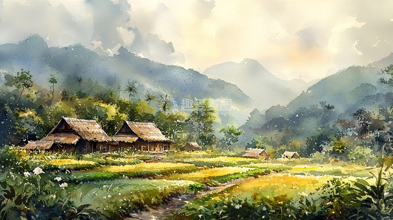 高清大图下载【趣麦麦图】水彩田园风光