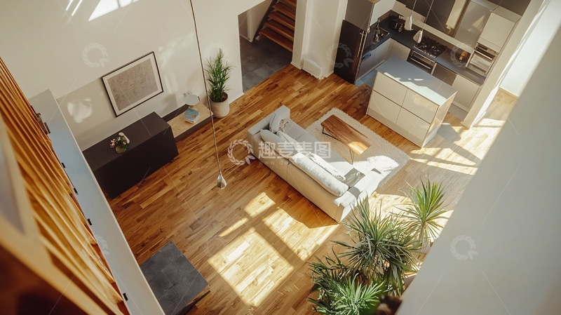 高清大图下载【趣麦麦图】明亮宽敞的木地板客厅