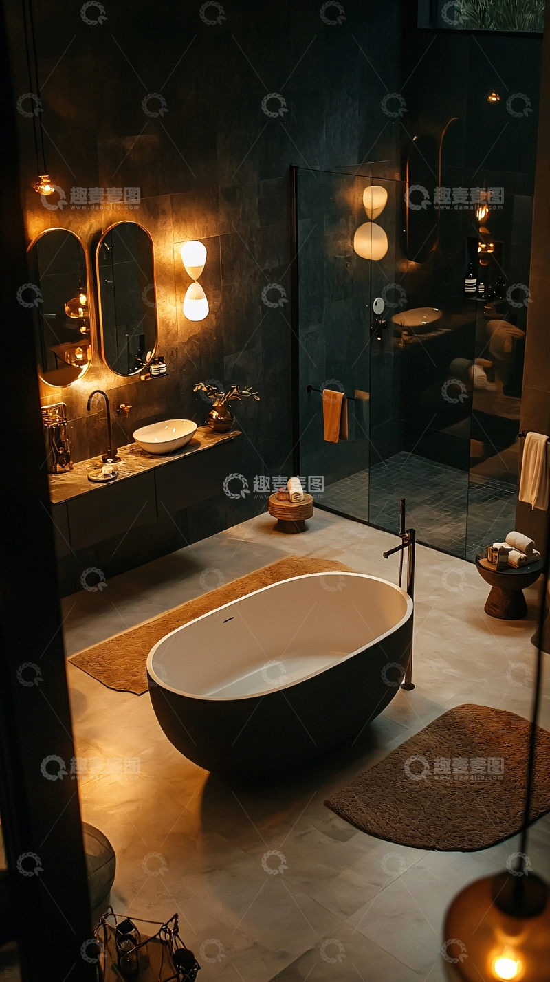 高清大图下载【趣麦麦图】暗色系现代化浴室设计